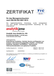 ISO Zertifikat 9001:2015 Analytik Jena GmbH+Co. KG (Deutsch)