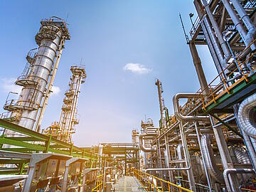 Process area structure of Oil petroleum plant with blue sky