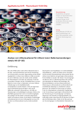 Analyse von Lithiumcarbonat für Lithium-Ionen-Batterieanwendungen mittels HR ICP-OES