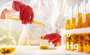 Scientist pouring organic oil. Beauty and cosmetics sciences. Laboratory equipment