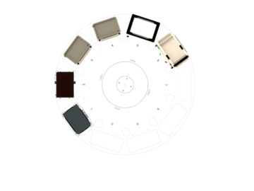 CyBio Well vario circular transport deck set up for MALDI sample prep including tip wash, matrix reservoir, and MALDI plate