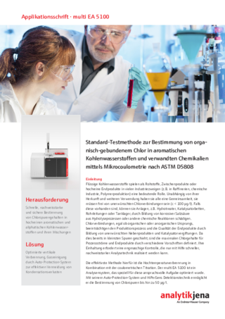 Standard-Testmethode zur Bestimmung von organisch-gebundenem Chlor in aromatischen Kohlenwasserstoffen und verwandten Chemikalien mittels Mikrocoulometrie nach ASTM D5808